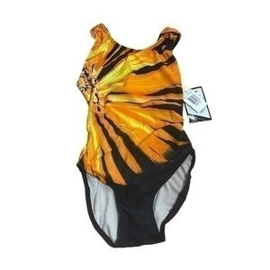 TYR Woman’s Maxfit One Piece Swimsuit - Black Orange Yellow - Size 32 (S) - NWT